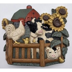 Home Interior Farm Animal Wall Plaque Cow Chicken Sunflower Rustic Country Decor